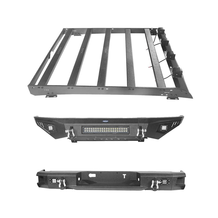 Full Width Front Bumper / Back Bumper / Roof Rack for 2014-2021 Toyota Tundra Crewmax b5001+b5003+b5004 2