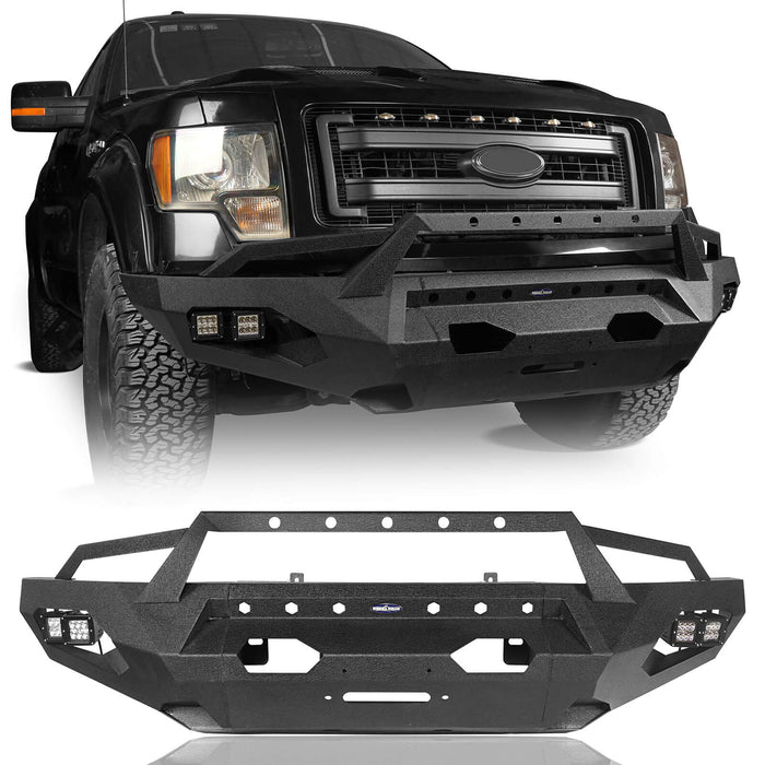 Full Width Front Bumper w/Grille Guard Hoop(09-14 Ford F150 Excluding Raptor)-LandShaker