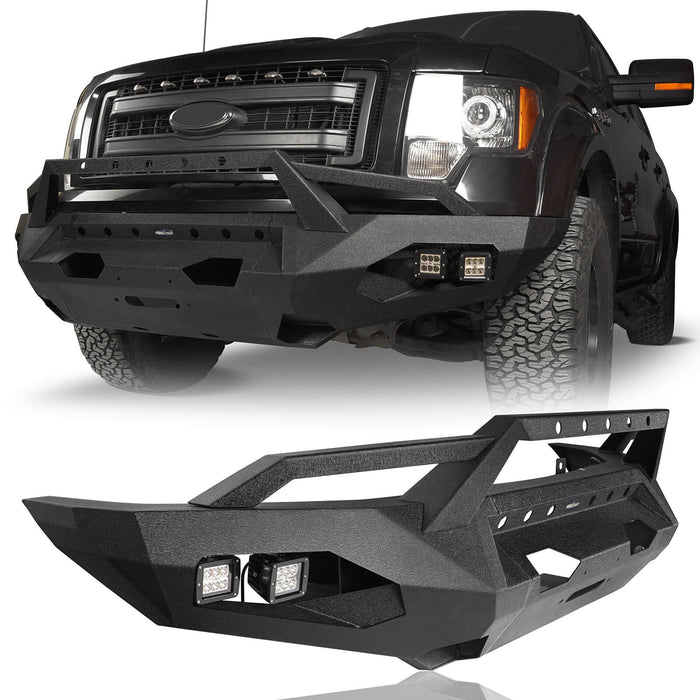 Full Width Front Bumper w/Grille Guard Hoop(09-14 Ford F150 Excluding Raptor)-LandShaker