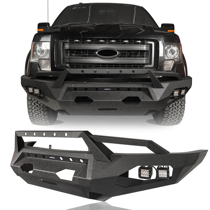 Full Width Front Bumper w/Grille Guard Hoop(09-14 Ford F150 Excluding Raptor)-LandShaker