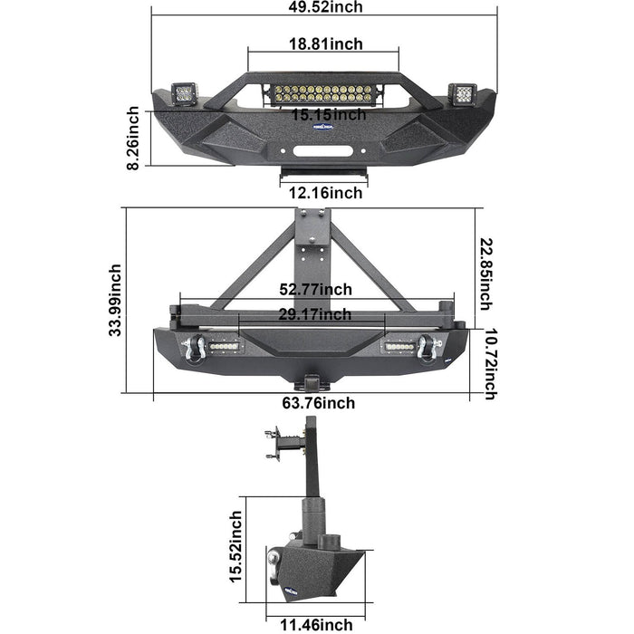 Front Bumper & Rear Bumper w/Tire Carrier(18-22 Jeep Wrangler JL)-LandShaker