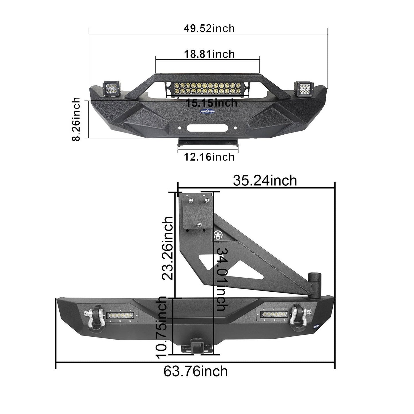 Front Bumper & Rear Bumper w/Tire Carrier(18-24 Jeep Wrangler JL)-LandShaker