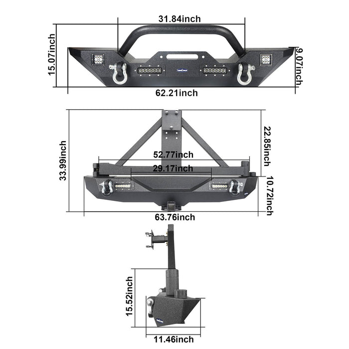 Front Bumper & Rear Bumper w/Tire Carrier(18-23 Jeep Wrangler JL)-LandShaker