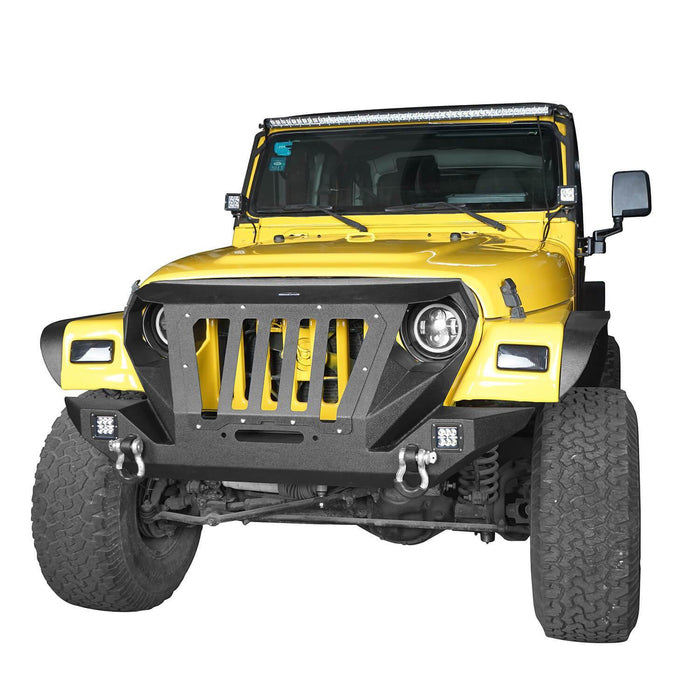 Front Grill & Bumper w/2 D-Rings & Winch Plate Off Road(97-06 Jeep Wrangler TJ)-LandShaker