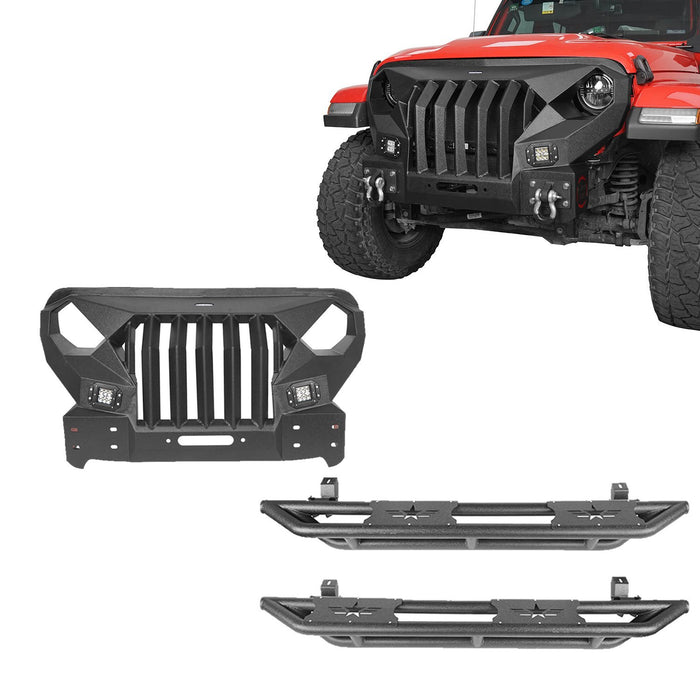 Full Width Front Bumper with Mad Max Grill & Running Boards(18-23 Jeep Wrangler JL 4 Door)-LandShaker