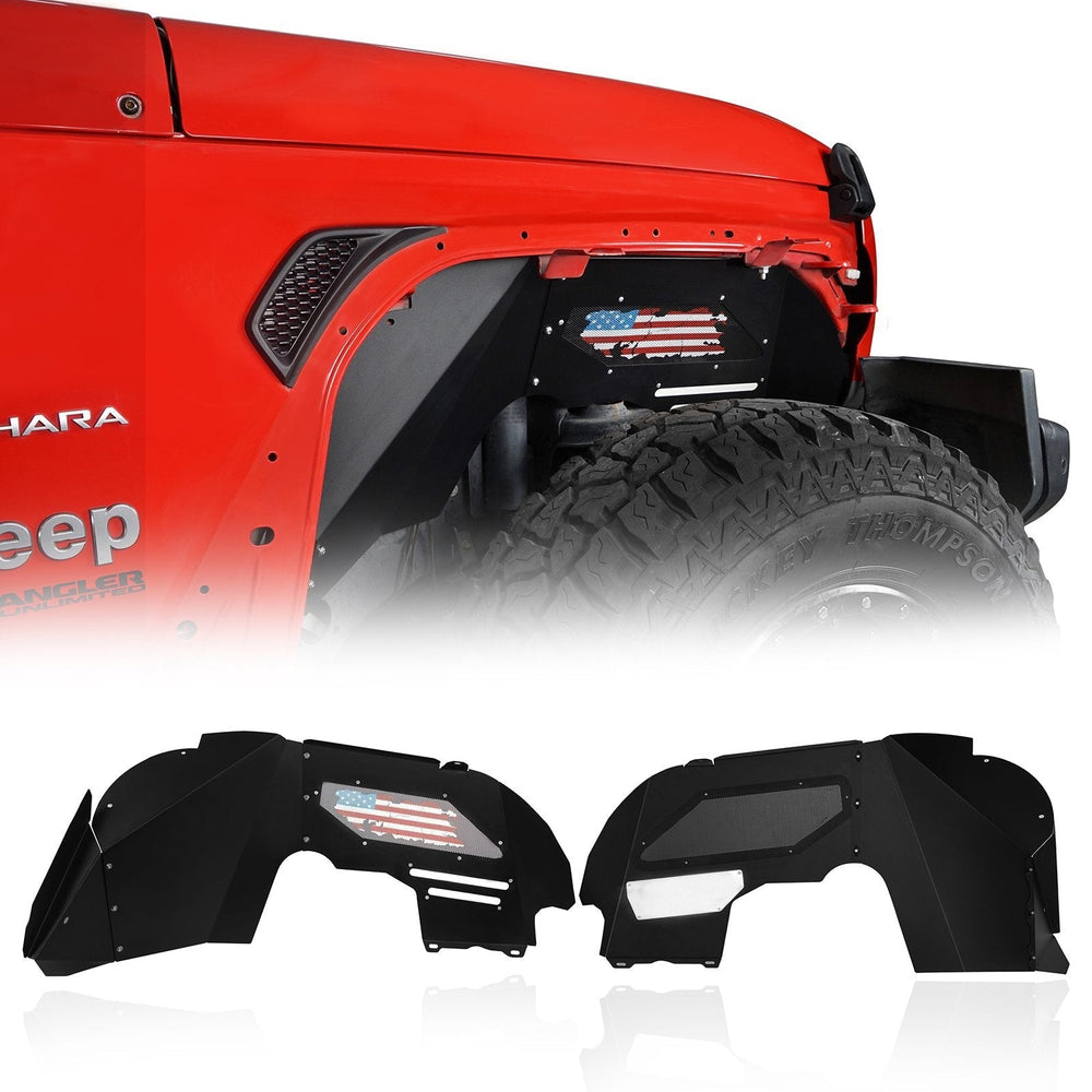 Front Inner Fender Liners Distressed USA Flag(18-22 Jeep Wrangler JL Sahara)-LandShaker