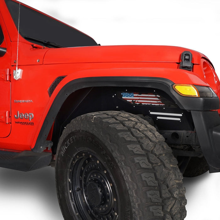 Front Inner Fender Liners Distressed USA Flag(18-22 Jeep Wrangler JL Sahara)-LandShaker