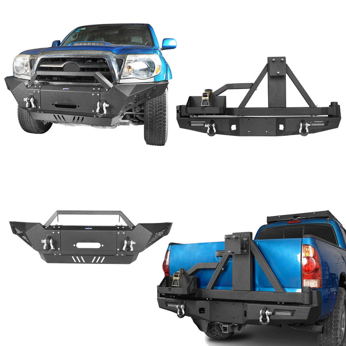 Full Width Front Bumper & Rear Bumper w/Tire Carrier for 2005-2011 Toyota Tacoma - LandShaker 4x4 b40014013-1