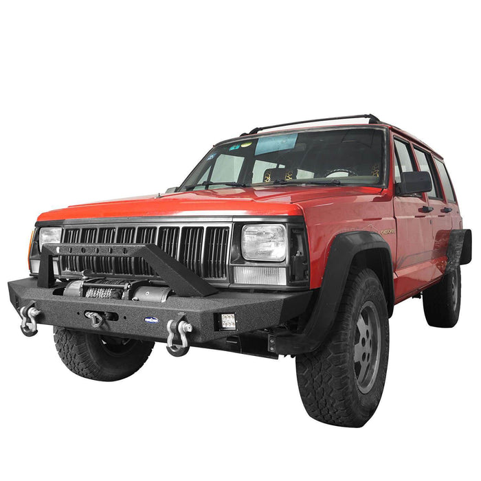 Destroyer Full Width Front Bumper w/ Winch Plate(84-01 Jeep Cherokee XJ)-LandShaker