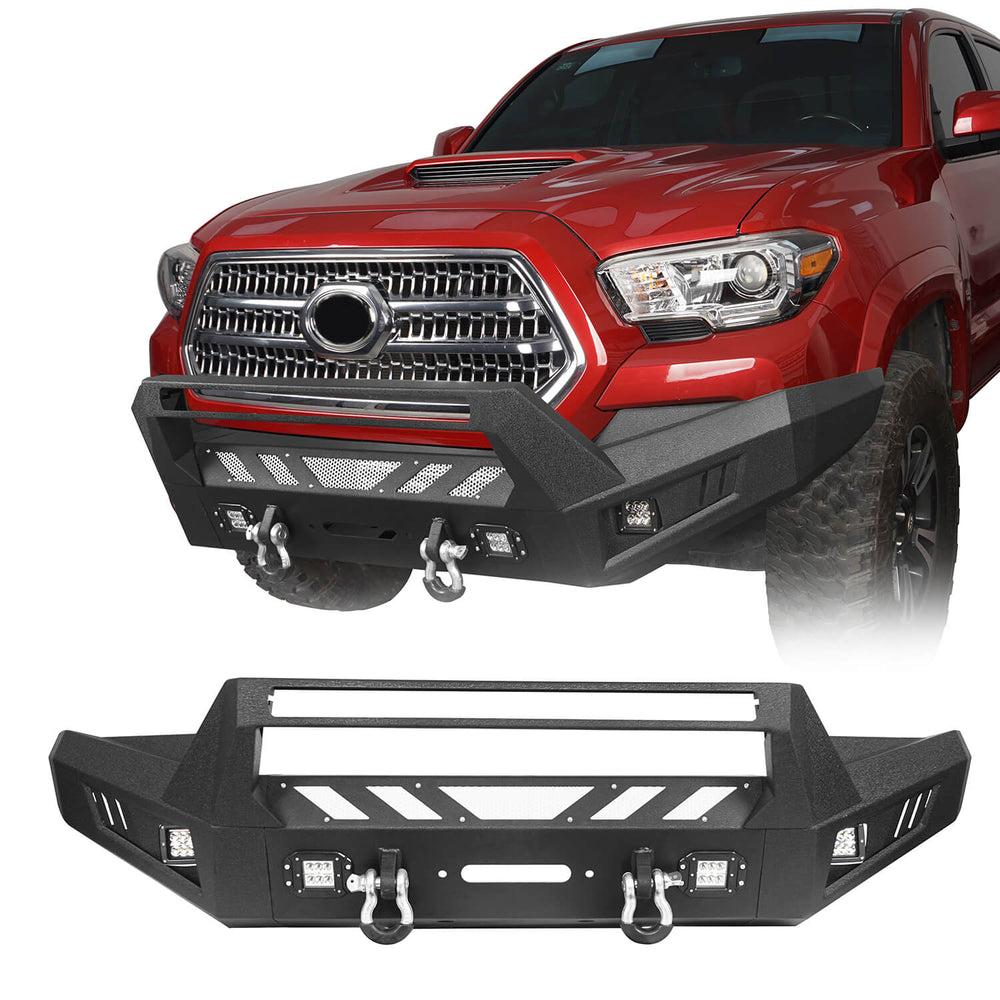 Full-Width Front Bumper with Low-Profile Hoop for 2016-2022 Toyota Tacoma 3rd Gen  - LandShaker 4x4 b4201-1