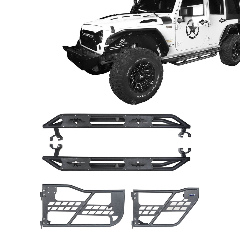 Running Boards 4 Door & Tubular Half Doors Combo(07-18 Jeep Wrangler JK)-LandShaker