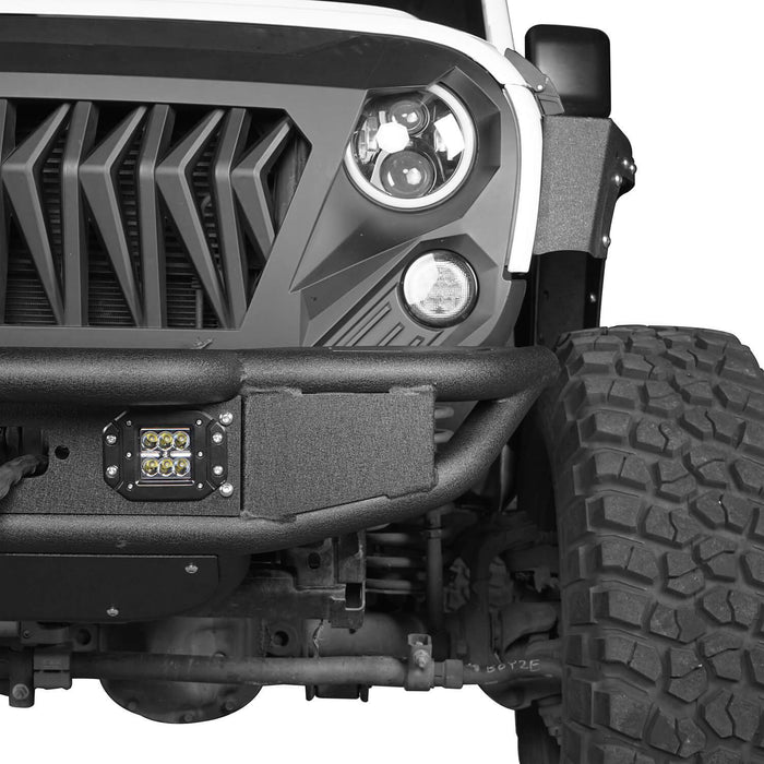 Stubby Tube Front Bumper w/Winch Plate & LED Spotlights(07-18 Jeep Wrangler JK)-LandShaker