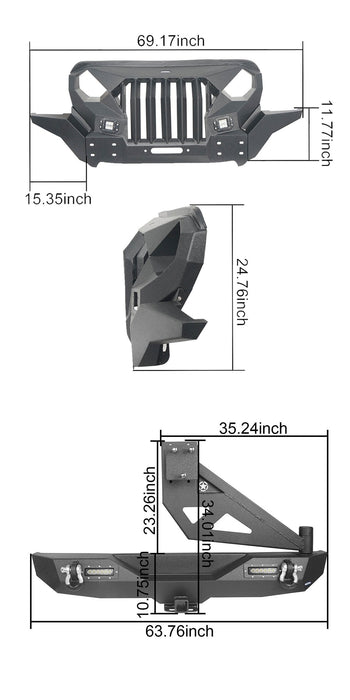 Mad Max Front Bumper & Rear Bumper w/Tire Carrier(18-22 Jeep Wrangler JL)-LandShaker