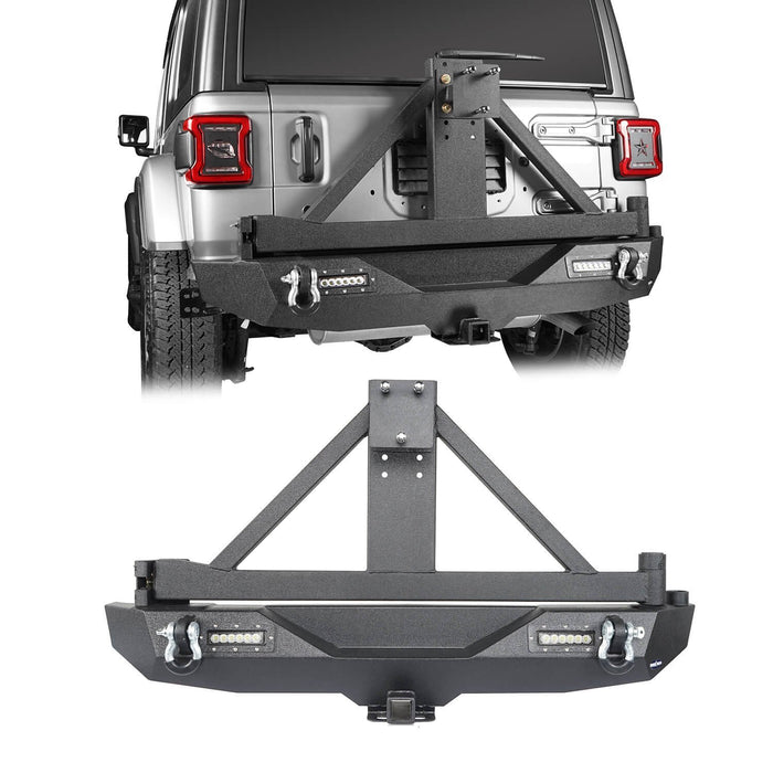 JL Rear Bumper w/Tire Carrier & LED Floodlights(18-23 Jeep Wrangler JL)-LandShaker