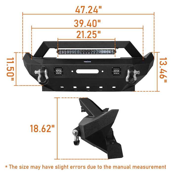 Rock Crawler Stubby Front Bumper w/LED Spotlight Bar(18-24Jeep Wrangler JL & 20-24Gladiator JT)-LandShaker