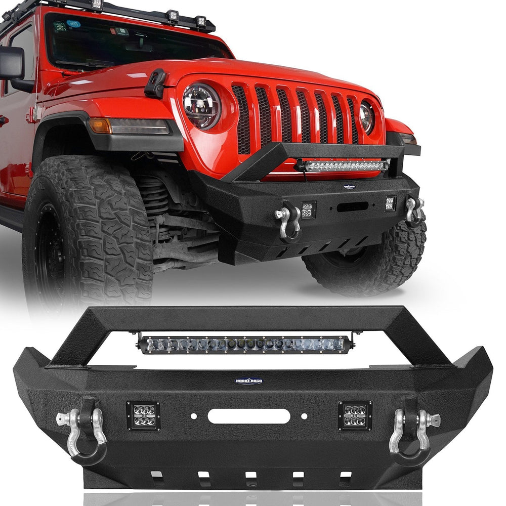 Rock Crawler Stubby Front Bumper w/LED Spotlight Bar(18-24Jeep Wrangler JL & 20-24Gladiator JT)-LandShaker