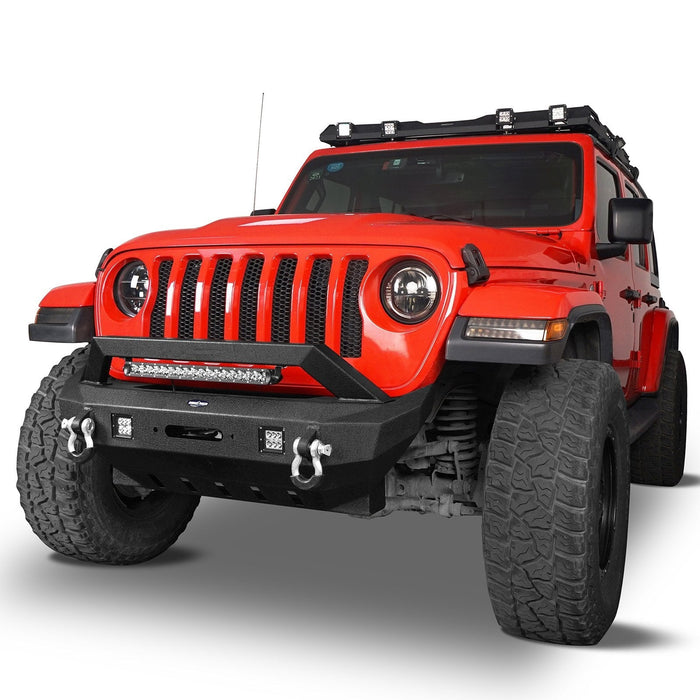 Rock Crawler Stubby Front Bumper w/LED Spotlight Bar(18-21Jeep Wrangler JL & 20-22Gladiator JT)-LandShaker
