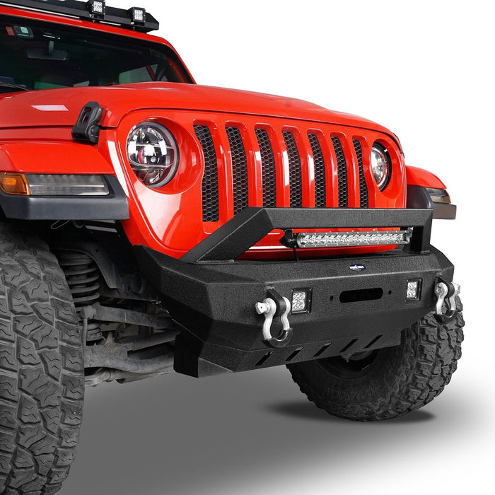 Rock Crawler Stubby Front Bumper w/LED Spotlight Bar(18-24Jeep Wrangler JL & 20-24Gladiator JT)-LandShaker