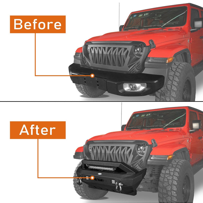 Rock Crawler Stubby Front Bumper w/LED Spotlight Bar(18-24Jeep Wrangler JL & 20-24Gladiator JT)-LandShaker