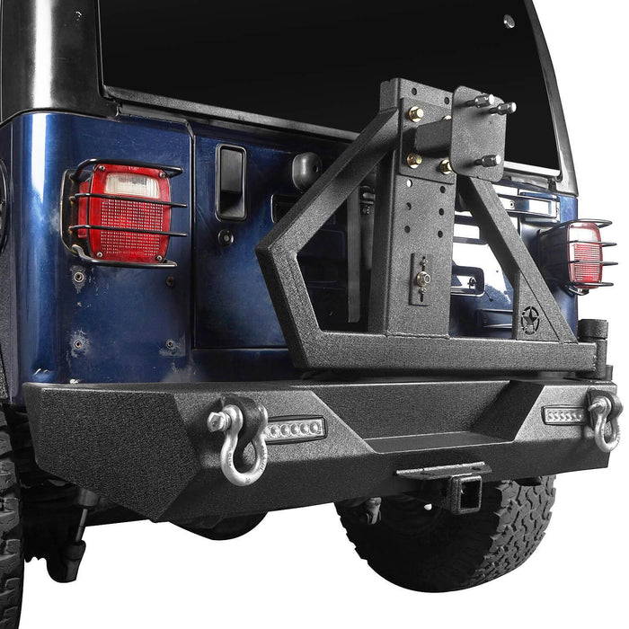 SINGLE ACTION Rear Bumper w/Tire Carrier & Receiver Hitch(97-06 Jeep Wrangler TJ)-LandShaker