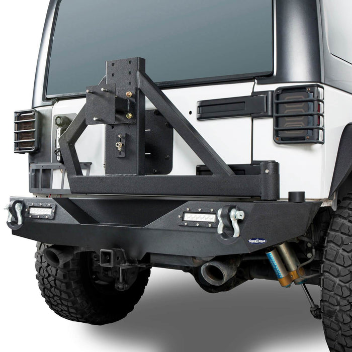 Lotus Tubular Stubby Front Bumper & Different Trail Rear Bumper w/Tire Carrier Combo(07-18 Jeep Wrangler JK JKU)-LandShaker