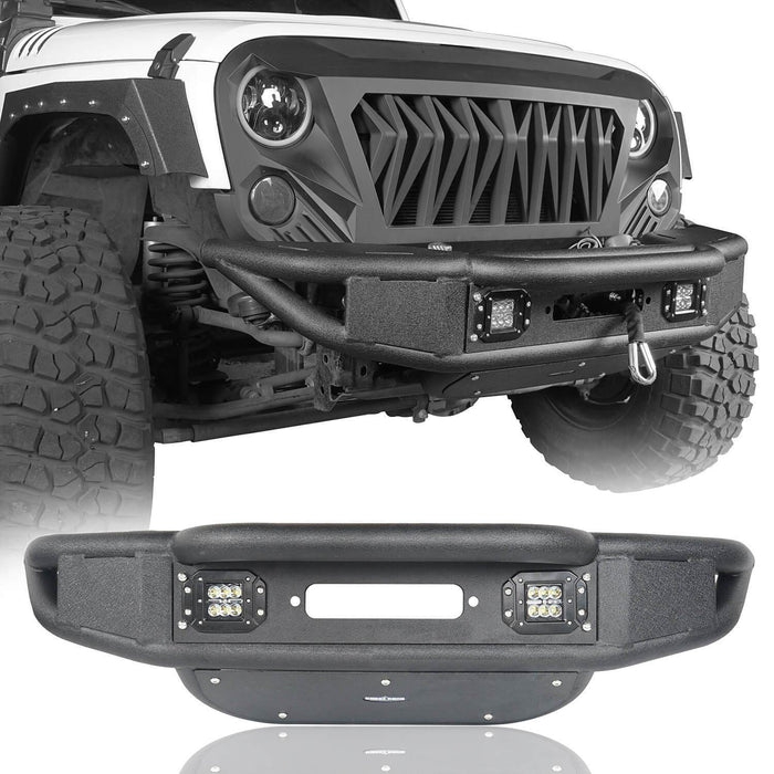 Lotus Tubular Stubby Front Bumper & Different Trail Rear Bumper w/Tire Carrier Combo(07-18 Jeep Wrangler JK JKU)-LandShaker