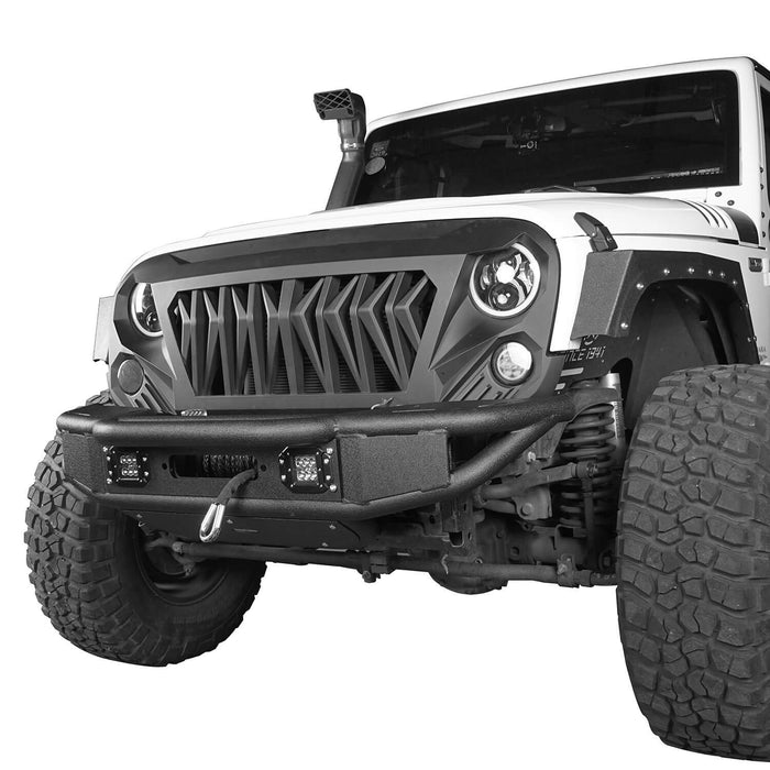 Lotus Tubular Stubby Front Bumper & Different Trail Rear Bumper w/Tire Carrier Combo(07-18 Jeep Wrangler JK JKU)-LandShaker