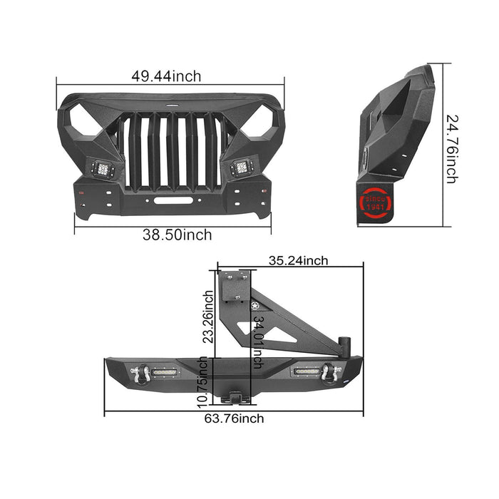Mad Max Front Bumper & Rear Bumper w/Tire Carrier(18-22 Jeep Wrangler JL 4 Door)-LandShaker