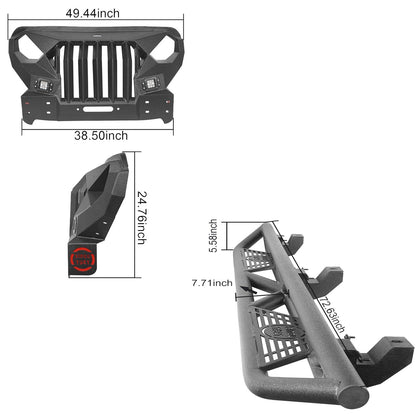 Full Width Front Bumper with Mad Max Grill & Side Steps(18-25 Jeep Wrangler JL 4 Door)-LandShaker