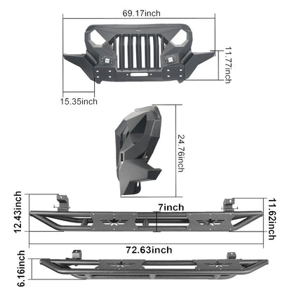 Mad Max Front Bumper Grill & Tube Side Steps(18-25 Jeep Wrangler JL 4 Door)-LandShaker