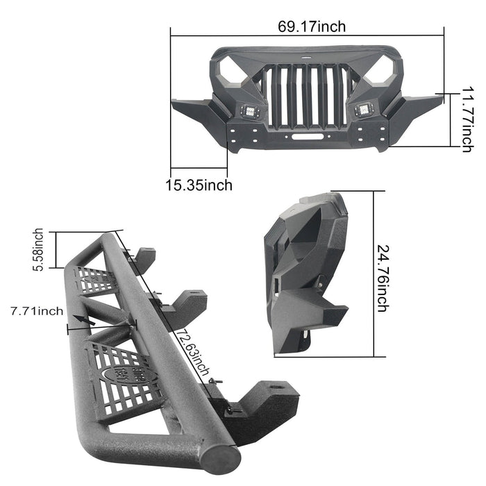 Mad Max Front Bumper Grill & Tube Side Steps(18-24 Jeep Wrangler JL 4 Door)-LandShaker