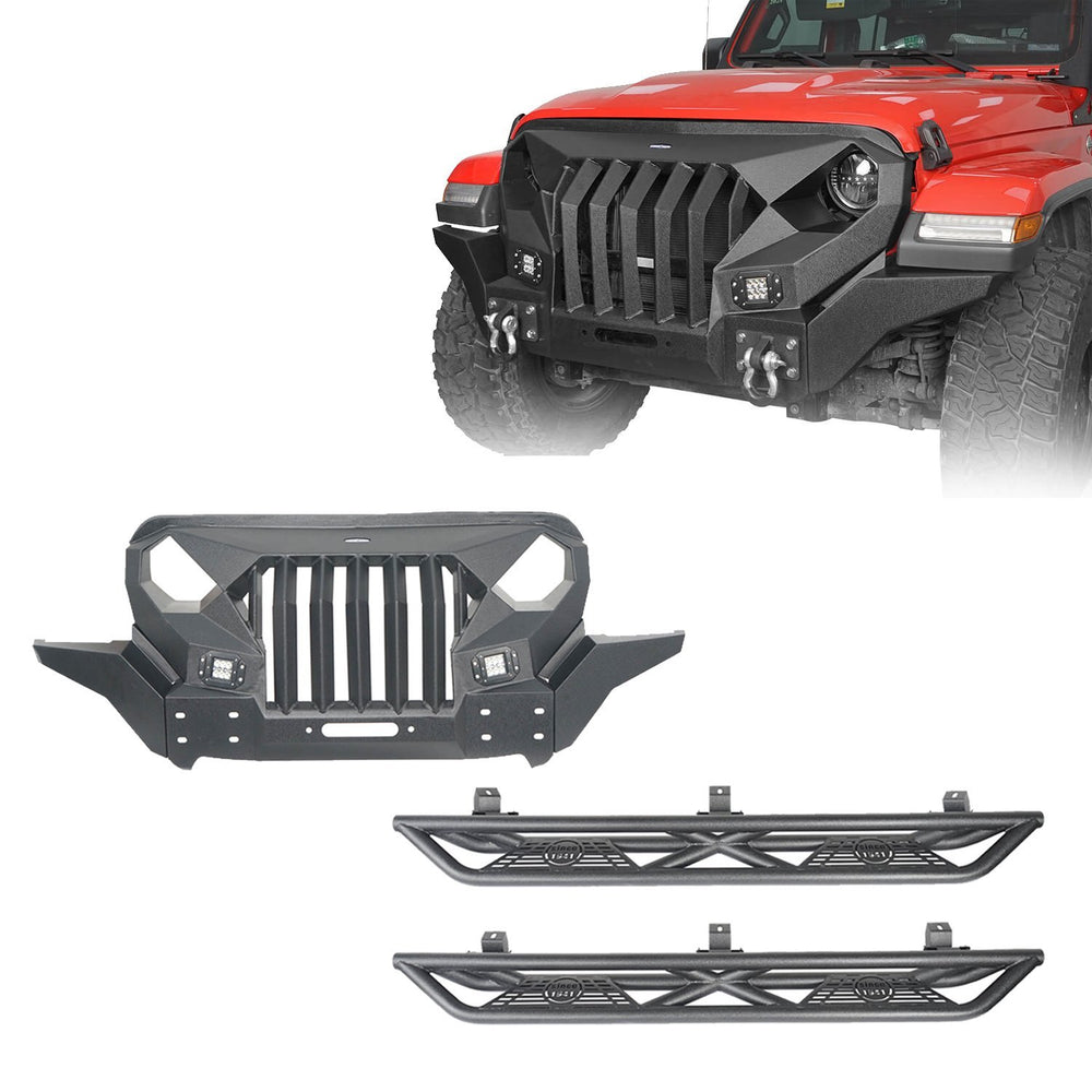 Mad Max Front Bumper Grill & Tube Side Steps(18-24 Jeep Wrangler JL 4 Door)-LandShaker