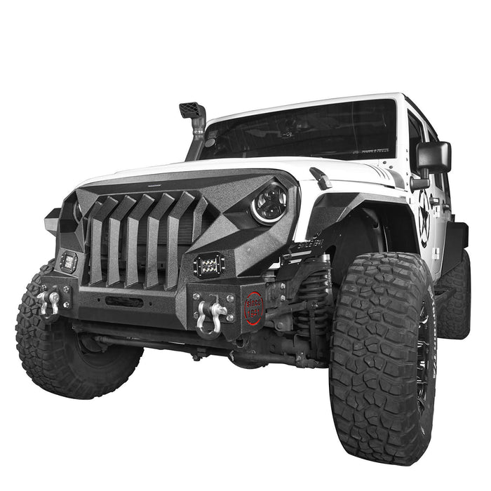 Mad Max Front Bumper w/Steel Grille Guard & Windshield Frame Cover(07-18 Jeep Wrangler JK)-LandShaker