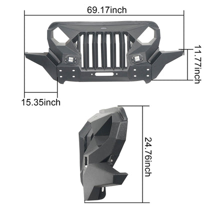 Mad Max Front Bumper w/Wings & Windshield Frame Cover(18-25 Jeep Wrangler JL & Gladiator JT(Excluding Mojave))-LandShaker