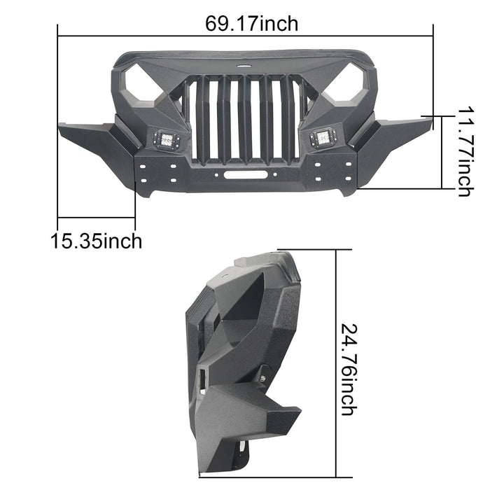 Mad Max Front Bumper w/Wings & Windshield Frame Cover(18-22 Jeep Wrangler JL & Gladiator JT(Excluding Mojave))-LandShaker