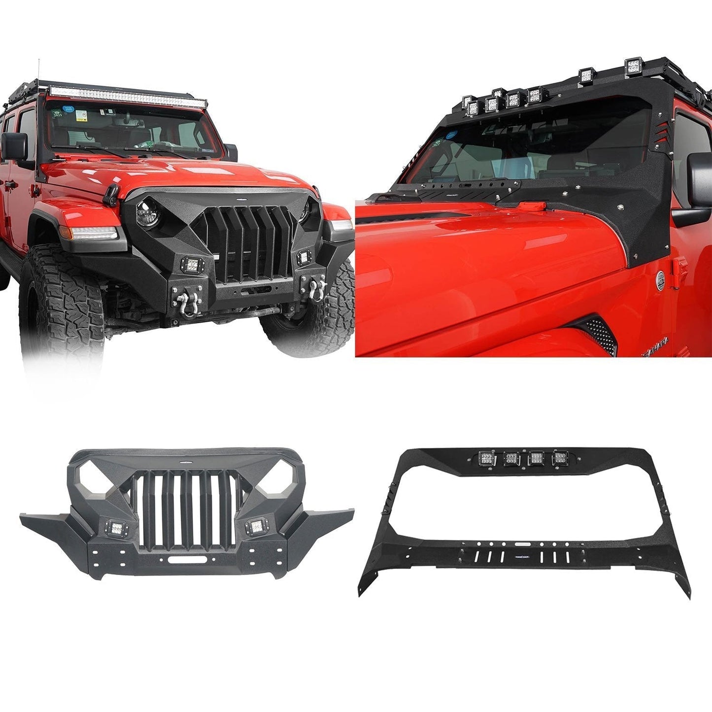 Mad Max Front Bumper w/Wings & Windshield Frame Cover(18-25 Jeep Wrangler JL & Gladiator JT(Excluding Mojave))-LandShaker