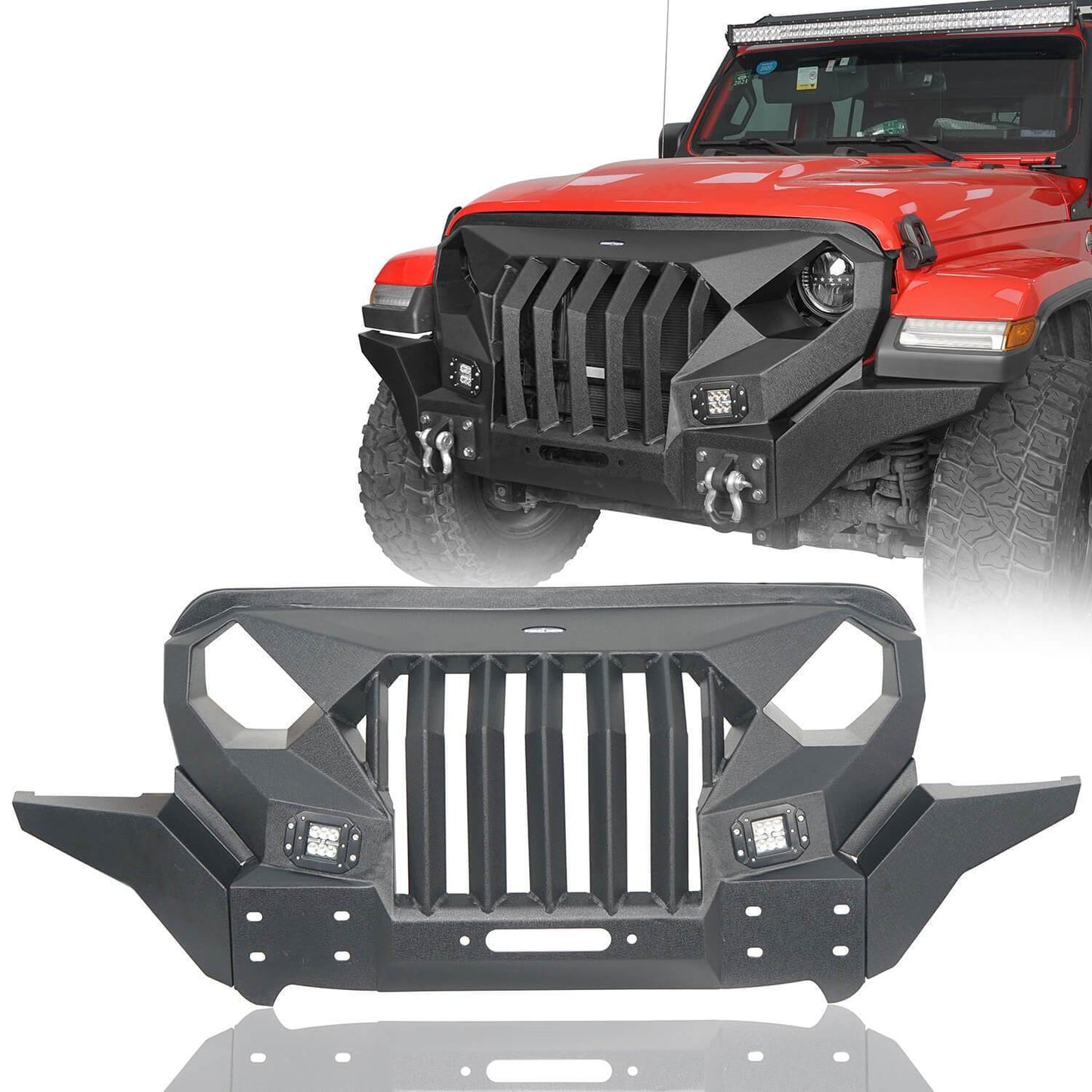 Mad Max Front Bumper w/Wings & Windshield Frame Cover(18-25 Jeep Wrangler JL & Gladiator JT(Excluding Mojave))-LandShaker