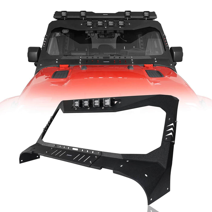 Mad Max Windshield Frame Cover Visor Cowl w/4 x LED Lights Insert(18-22 Jeep Wrangler JL & Gladiator JT(Excluding Mojave))-LandShaker