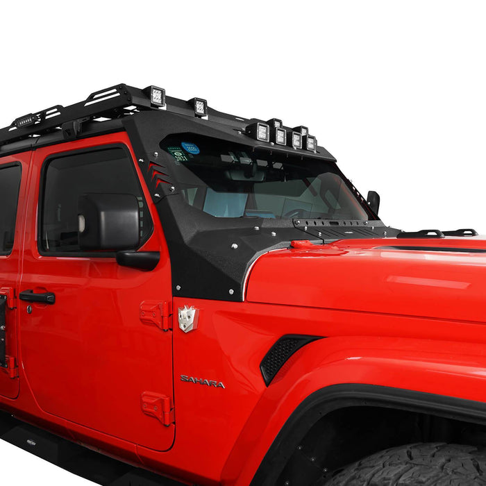 Mad Max Windshield Frame Cover Visor Cowl w/4 x LED Lights Insert(18-24 Jeep Wrangler JL & Gladiator JT(Excluding Mojave))-LandShaker