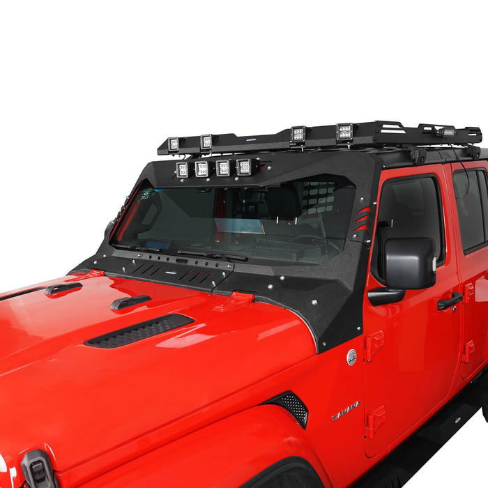 Mad Max Windshield Frame Cover Visor Cowl w/4 x LED Lights Insert(18-22 Jeep Wrangler JL & Gladiator JT(Excluding Mojave))-LandShaker