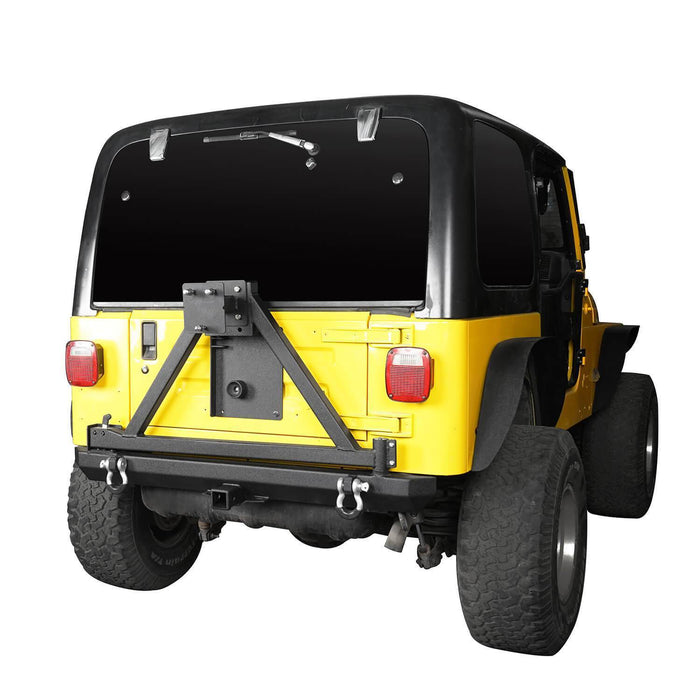 Matte Black Rear Bumper ww/ Tire Carrier & Hitch Receiver(97-06 Jeep Wrangler TJ)-LandShaker