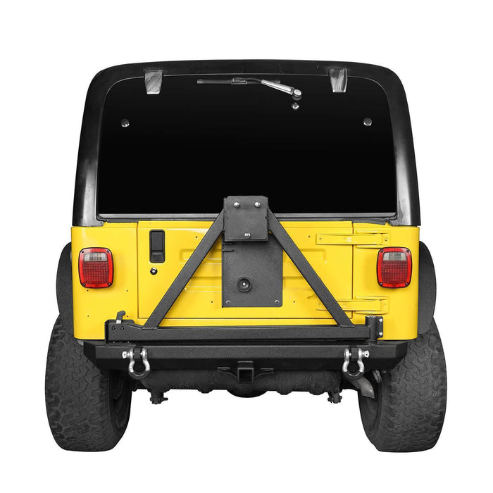 Matte Black Rear Bumper ww/ Tire Carrier & Hitch Receiver(97-06 Jeep Wrangler TJ)-LandShaker
