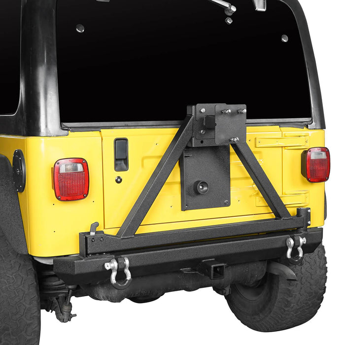 Matte Black Rear Bumper ww/ Tire Carrier & Hitch Receiver(97-06 Jeep Wrangler TJ)-LandShaker