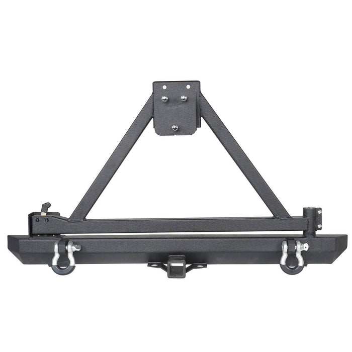 Matte Black Rear Bumper ww/ Tire Carrier & Hitch Receiver(97-06 Jeep Wrangler TJ)-LandShaker