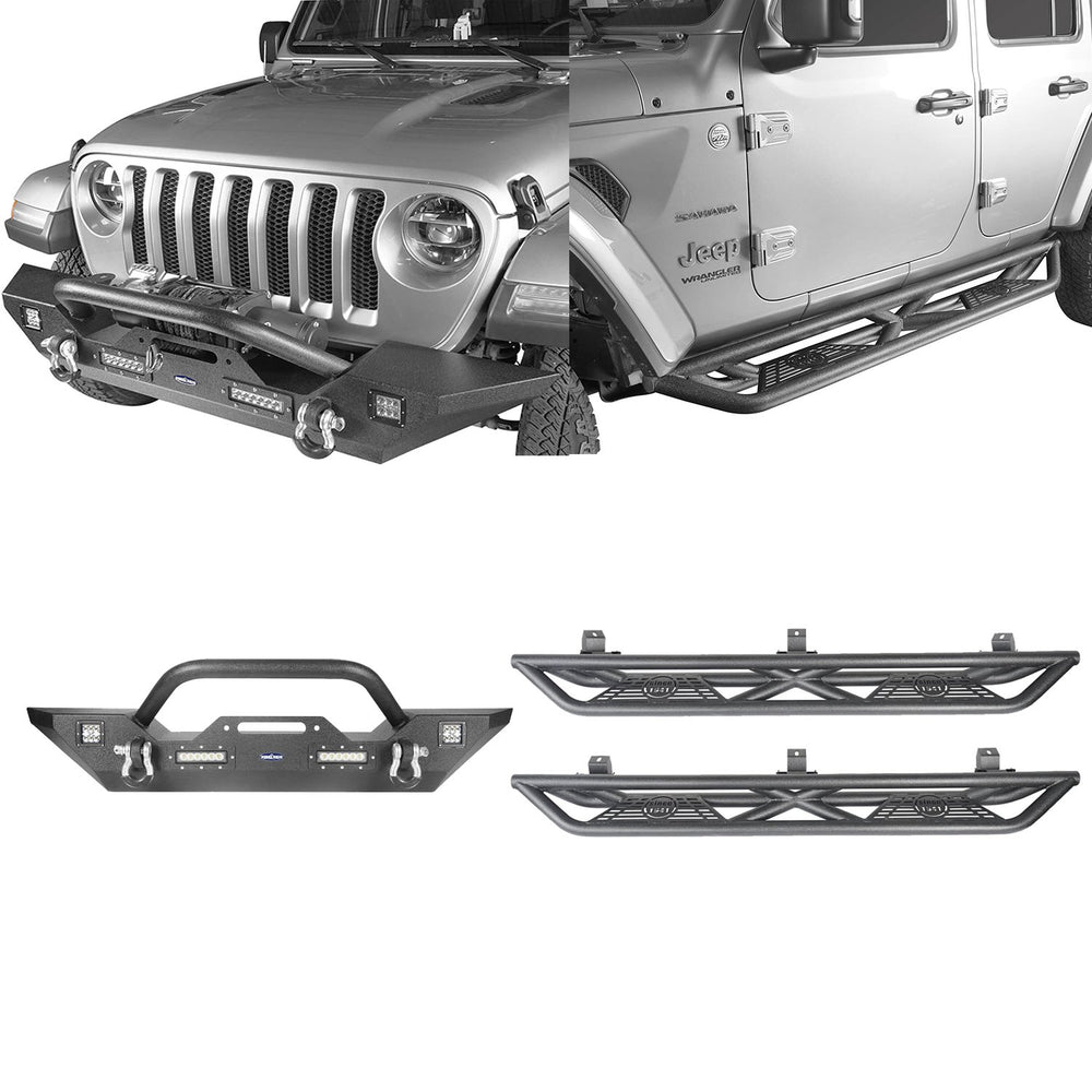 Mid Width Front Bumper & Running Boards(18-23 Jeep Wrangler JL 4 Door)-LandShaker