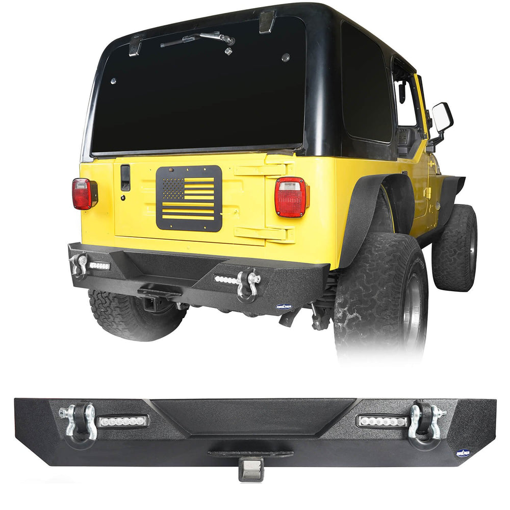 Different Trail Rear Bumper w/2Inch Hitch Receiver & 2 x 18W LED Accent Lights(87-06 Jeep Wrangler TJ YJ)-LandShaker