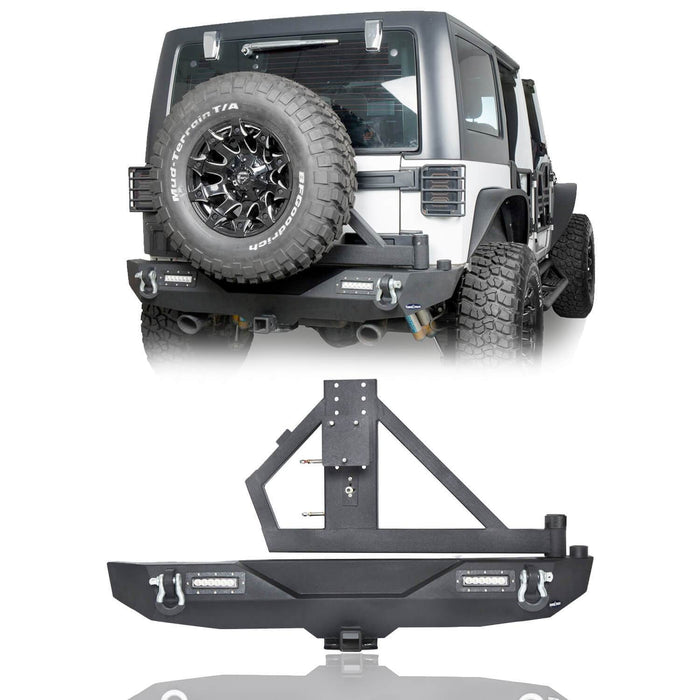 Rock Crawler Stubby Front Bumper & Different Trail Rear Bumper w/Tire Carrier Combo(07-18 Jeep Wrangler JK JKU)-LandShaker