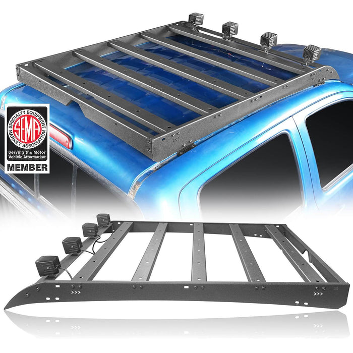 Roof Rack w/LED Lights Support Shark Fin Antenna(05-22 Toyota Tacoma 4 Doors Double Cab Gen 2/3)-LandShaker