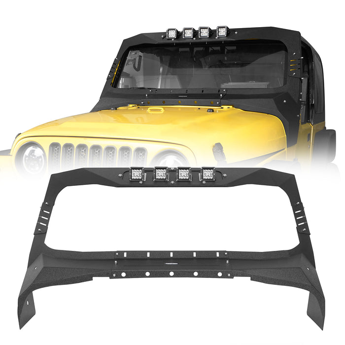 Windshield Frame Cover Visor Cowl Armor w/Lights(97-06 Jeep Wrangler TJ)-LandShaker